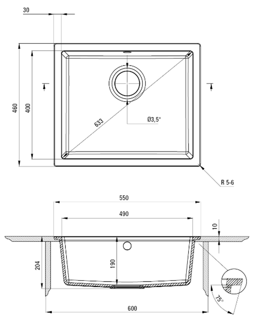 Zlewozmywak Deante Corda Flush ZQA N10F rys techniczny