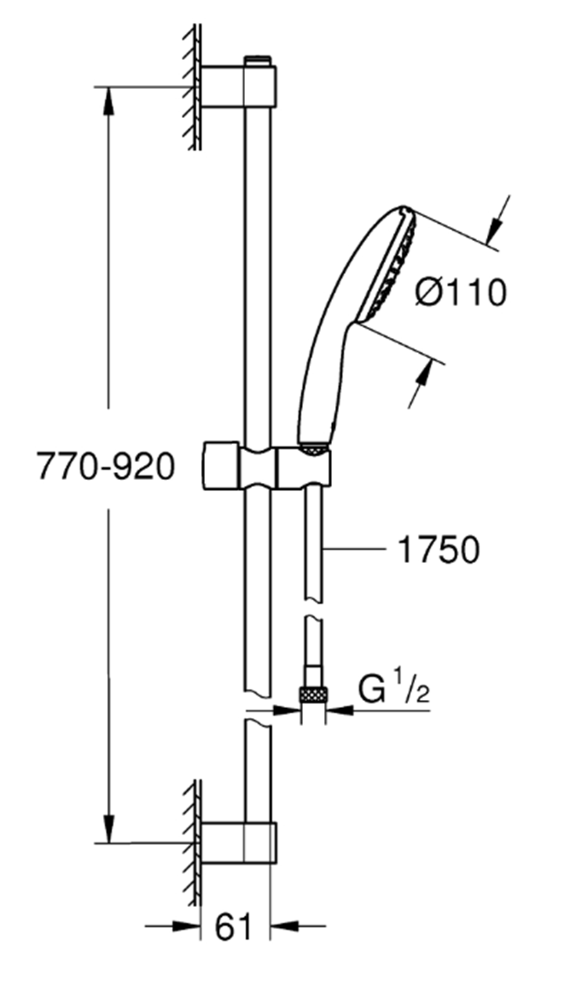 Zestaw prysznicowy Grohe Tempesta 110 27925003 rys techniczny