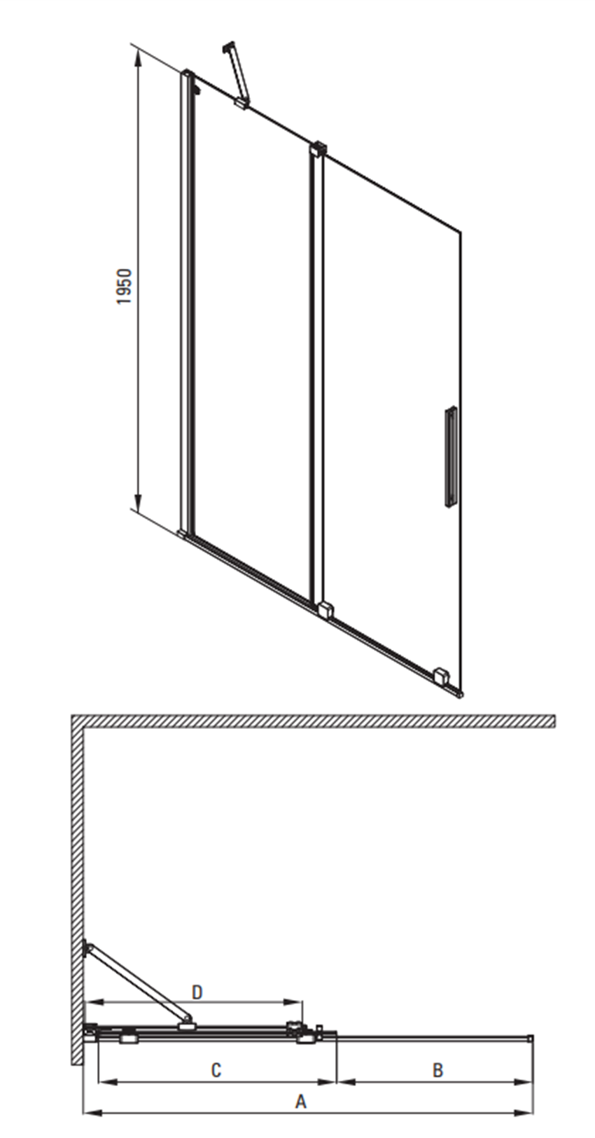 Kabina walk-in Deante Prizma KTJ F30R rys techniczny