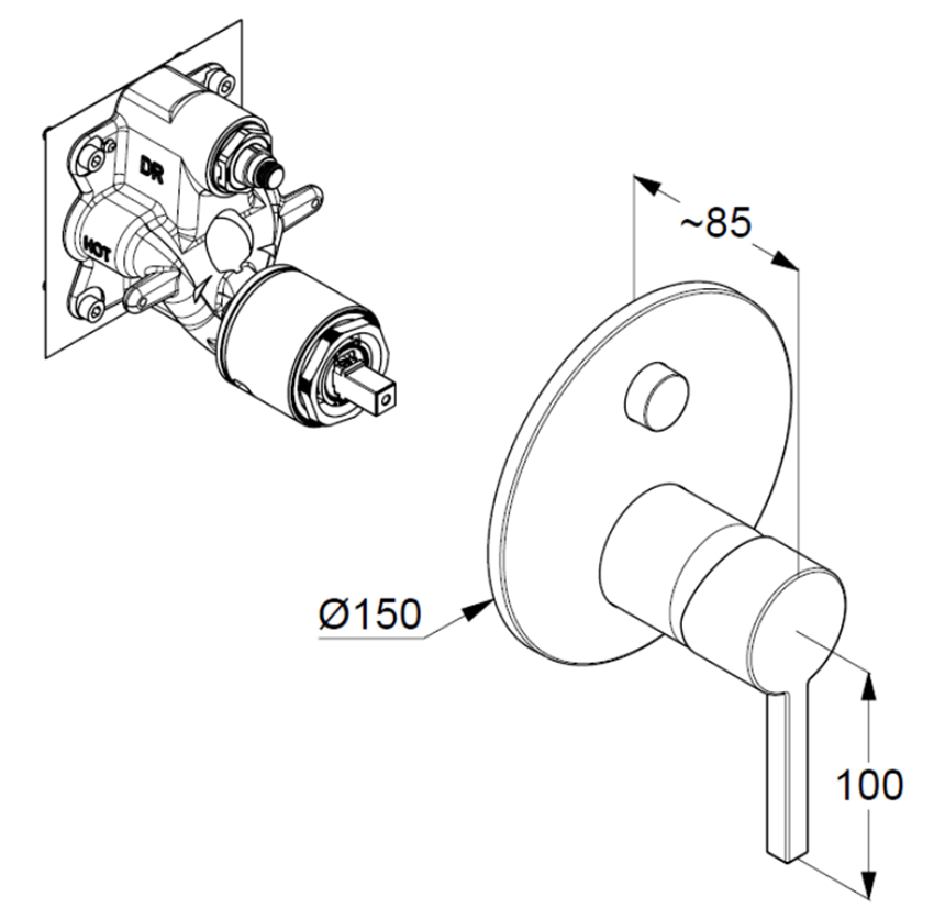 Bateria podtynkowa Kludi Nova Fonte 207590515 rys techniczny