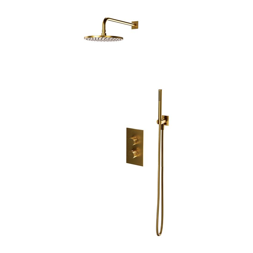 Termostatyczny system prysznicowy podtynkowy złoty szczotkowany Omnires Contour