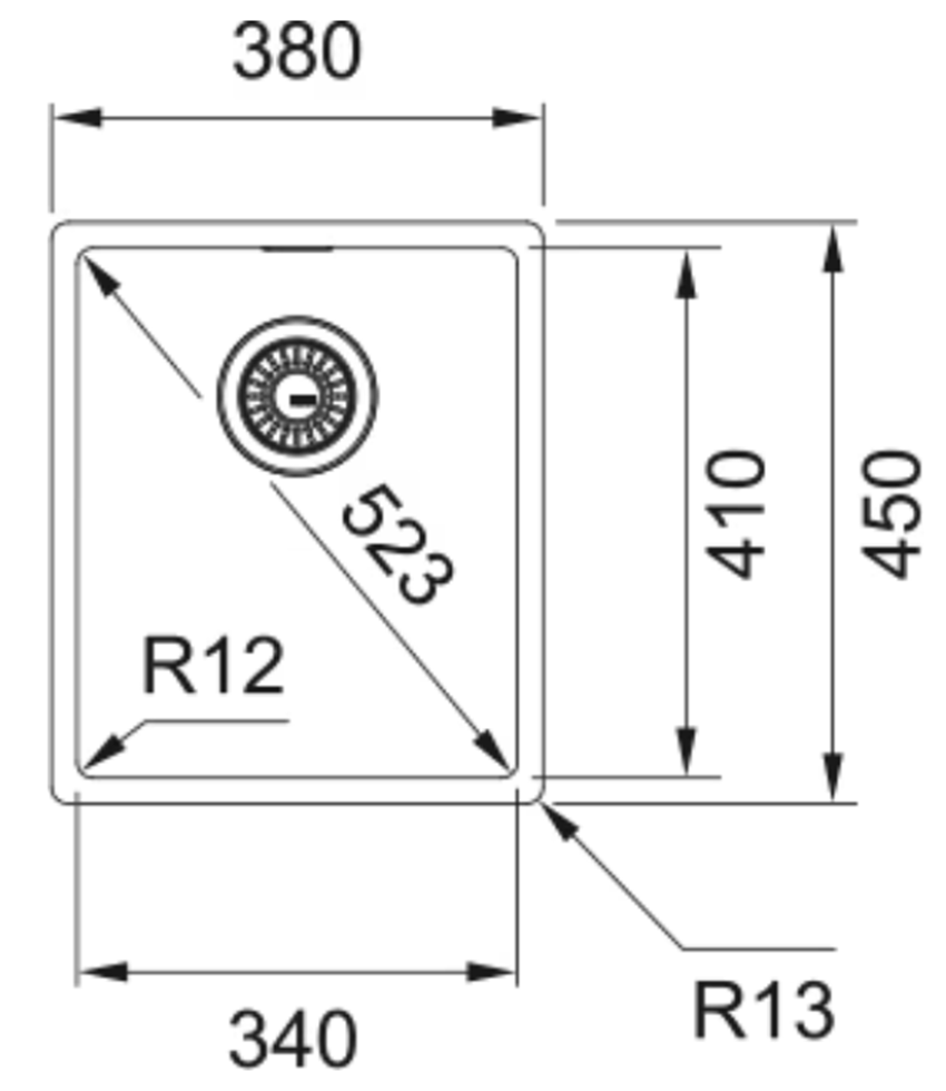 Zlew stalowy Franke Box BXX 210/110-45 127.0453.653 rys techniczny