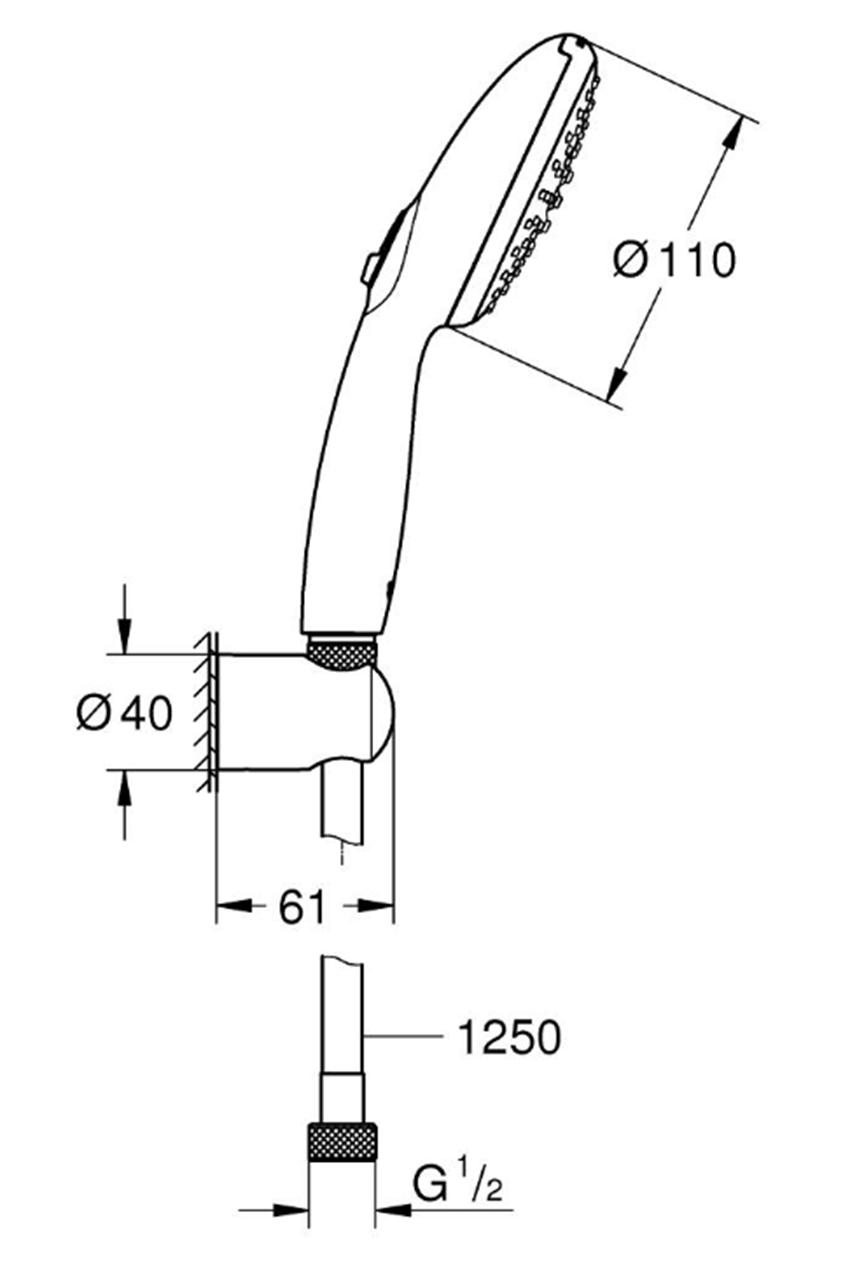 Zestaw prysznicowy Grohe Tempesta 110 26164003 rys techniczny