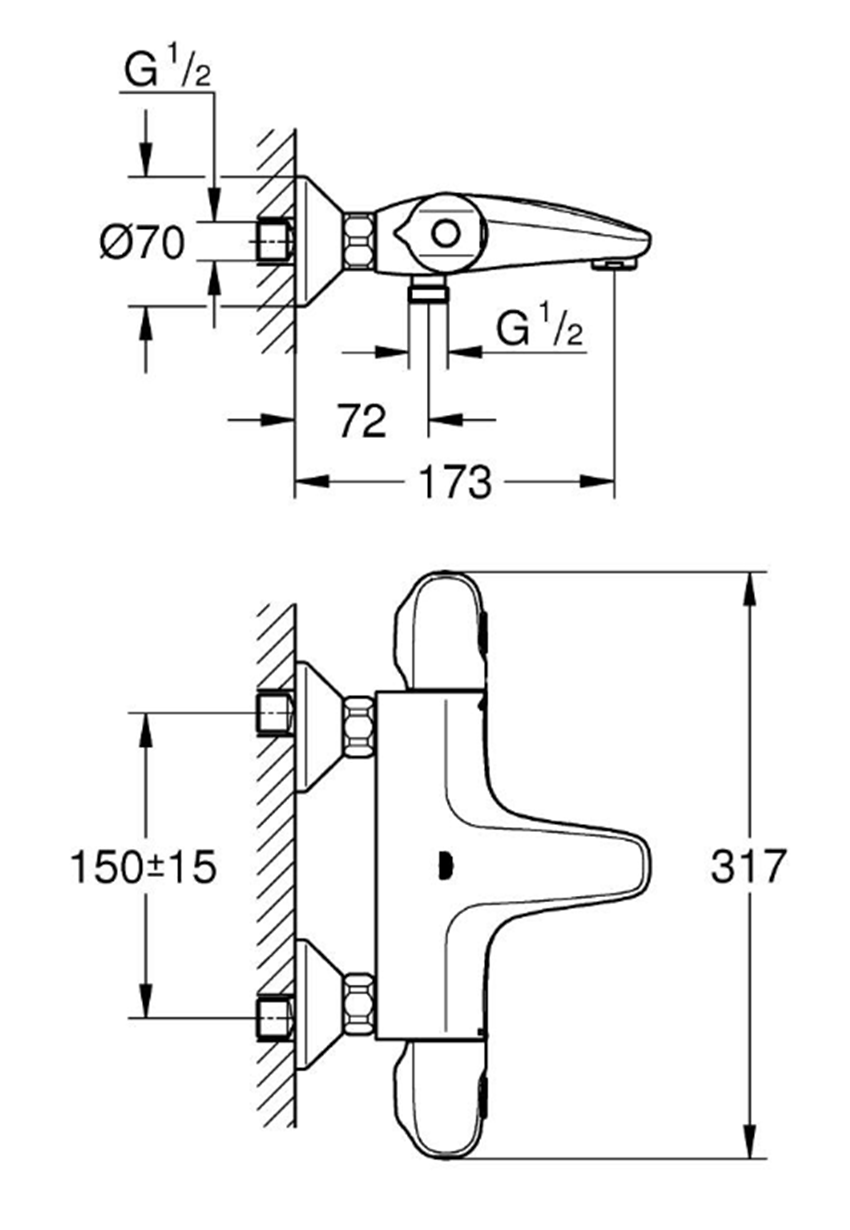 Baterie wannowe Grohe Grohtherm 1000 34155003 rys techniczny