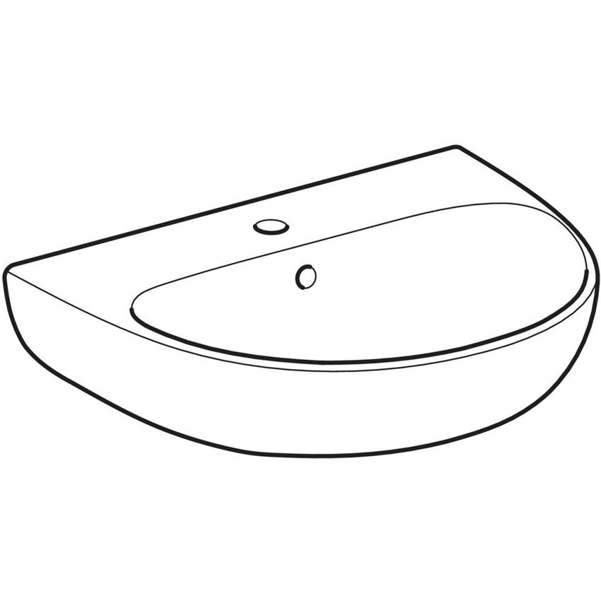 Umywalka ścienna z otworem na baterię z przelewem 55 cm Geberit Selnova rysunek