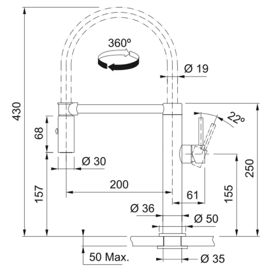 Bateria kuchenna Franke Pescara L semi-pro 115.0472.960 rys techniczny