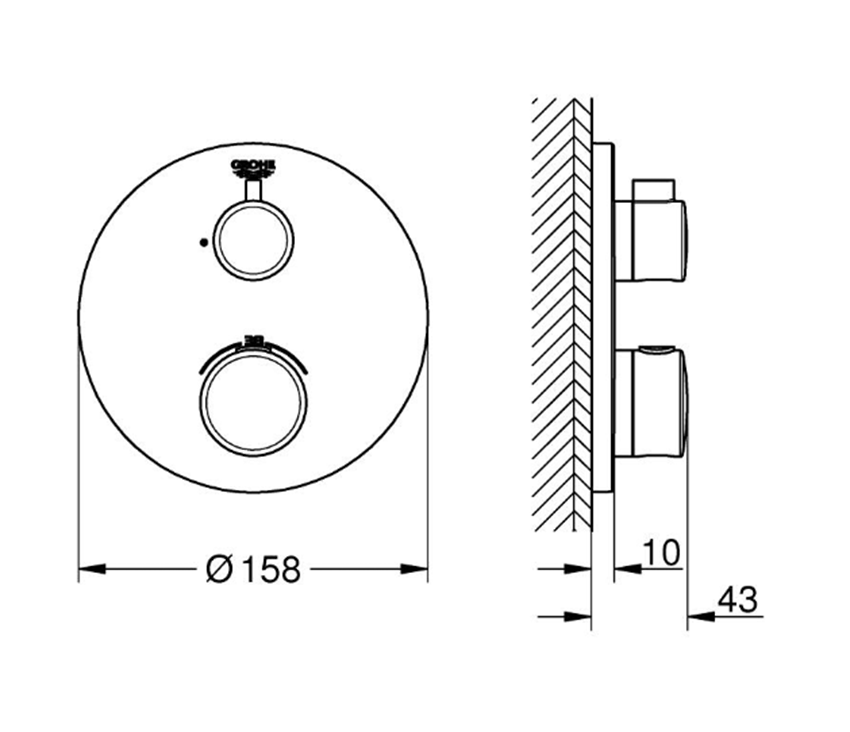 Baterie podtynkowe Grohe Grohtherm 24075000 rys techniczny