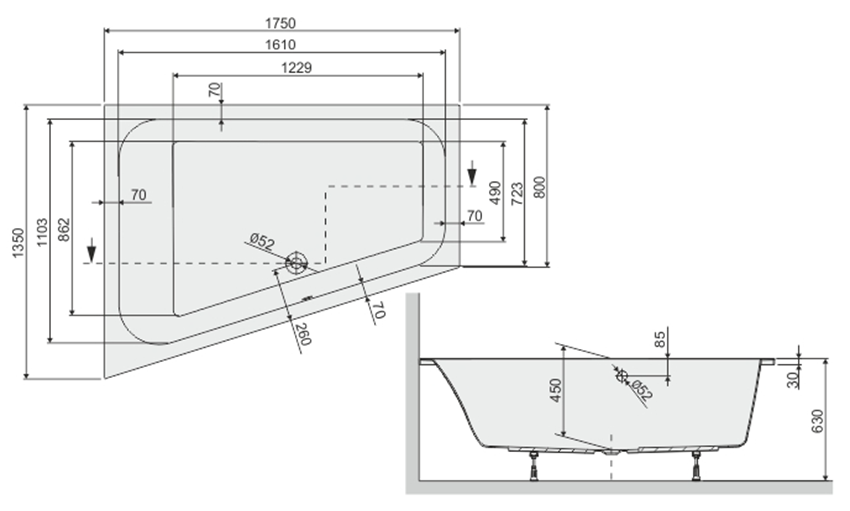 Wanna Sanplast Free Line 610-040-1320-01-000 rys techniczny