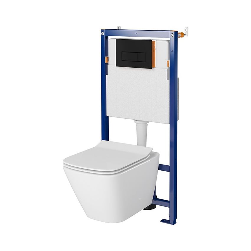 Stelaż podtynkowy do WC z miską City Square CleanOn i przyciskiem Opti B1 czarny mat Cersanit Tech Line Opti