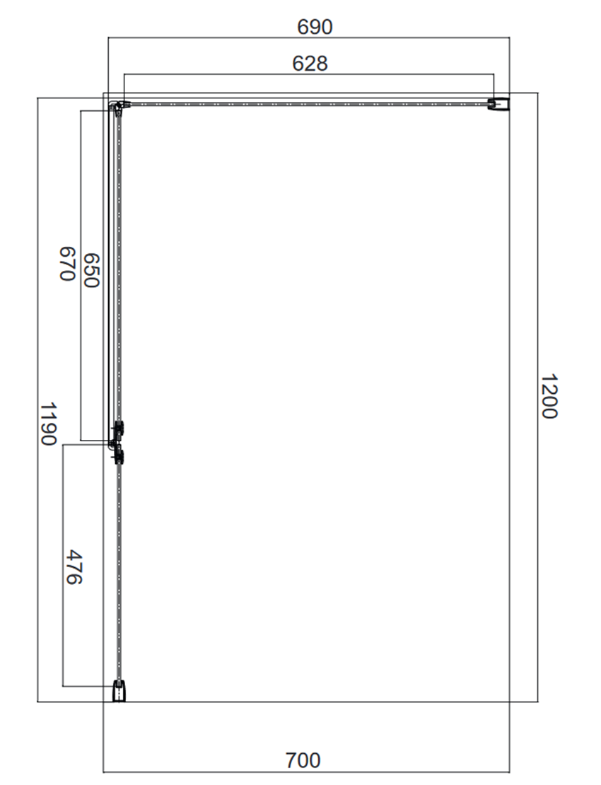 Kabina prysznicowa prostokątna z drzwiami uchylnymi 120x70x195 cm Omnires Manhattan rysunek