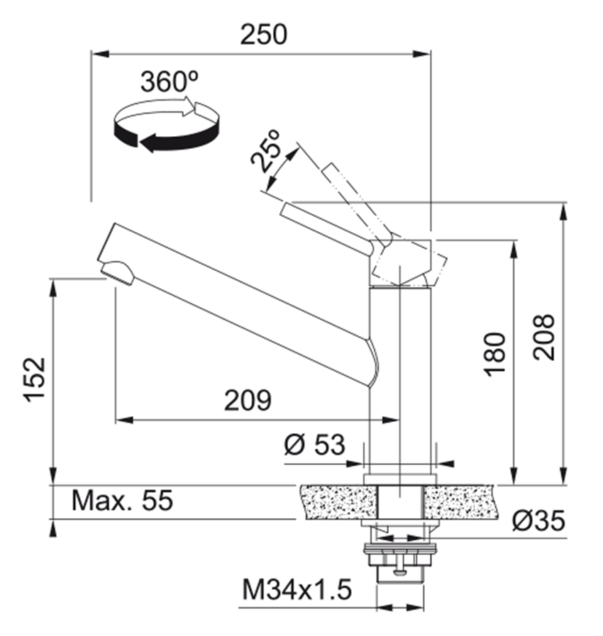 Bateria kuchenna Franke Orbit 115.0569.290 rys techniczny