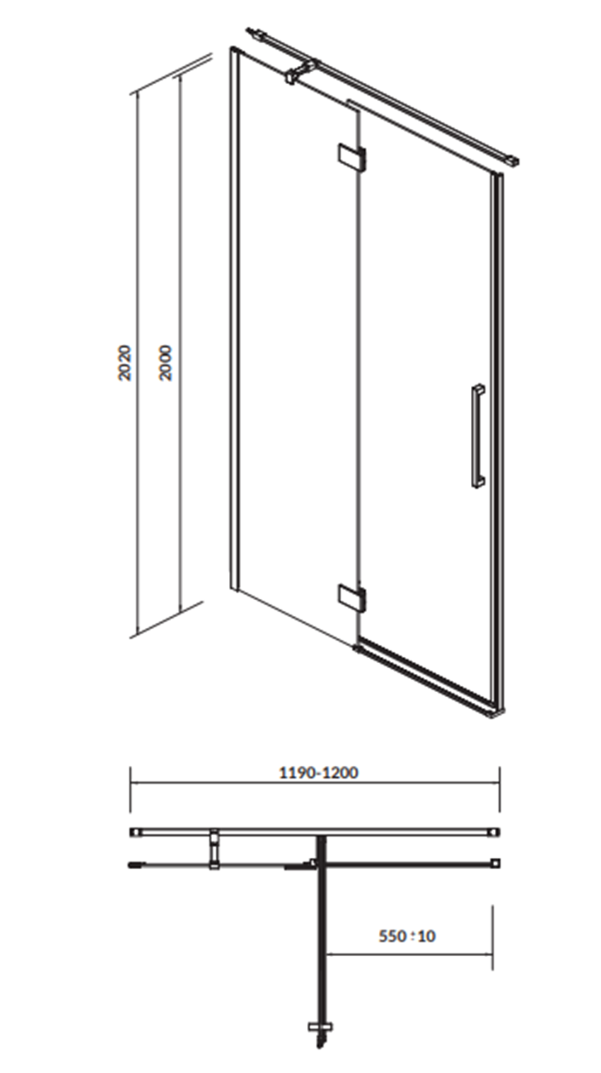Drzwi prysznicowe na zawiasach lewe Cersanit Crea rysunek
