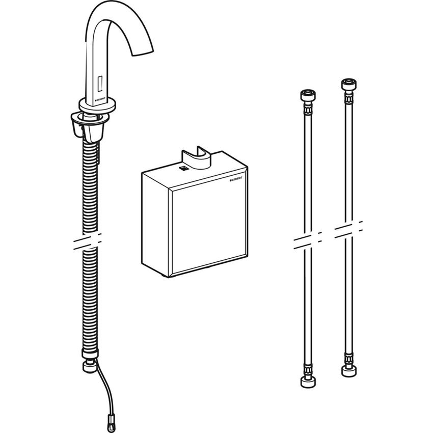 Bateria umywalkowa z mieszaczem termostatycznym zasilanie bateryjne Geberit Piave rysunek