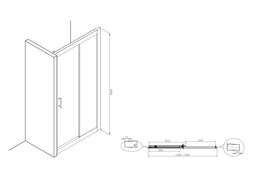 Drzwi do wnęki prysznicowej 130x195 cm Roca Town  rysunek techniczny