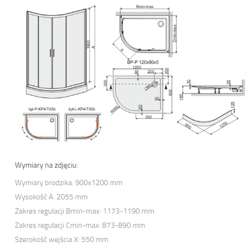 Kabina półokrągła Sanplast TX 602-271-0320-38-401 rys techniczny