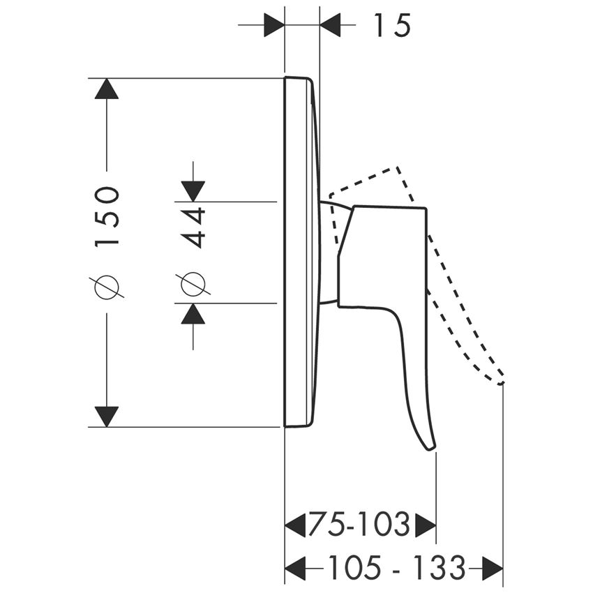 Jednouchwytowa bateria prysznicowa montaż podtynkowy element zewnętrzny Hansgrohe Metris rysunek techniczny