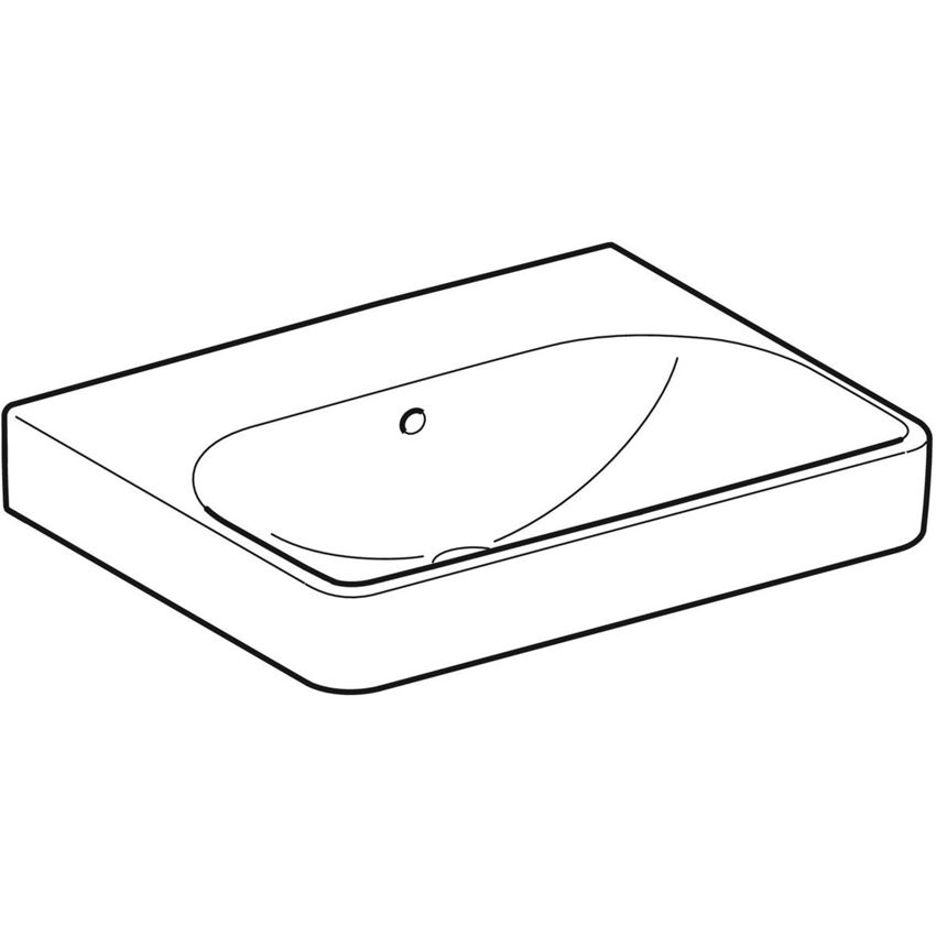 Umywalka ścienna bez otworu na baterię z przelewem 55 cm biała Geberit Smyle Square rysunek