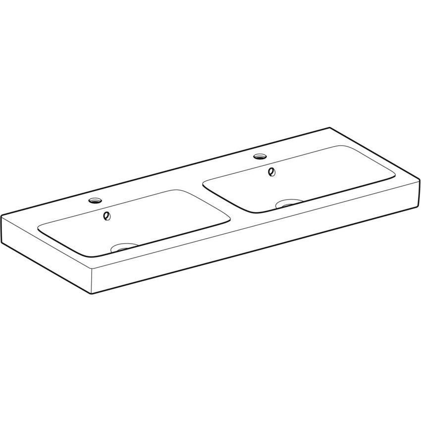 Umywalka podwójna z dwoma otworami na baterię z dwoma przelewami 120 cm biała/KeraTect Geberit icon rysunek