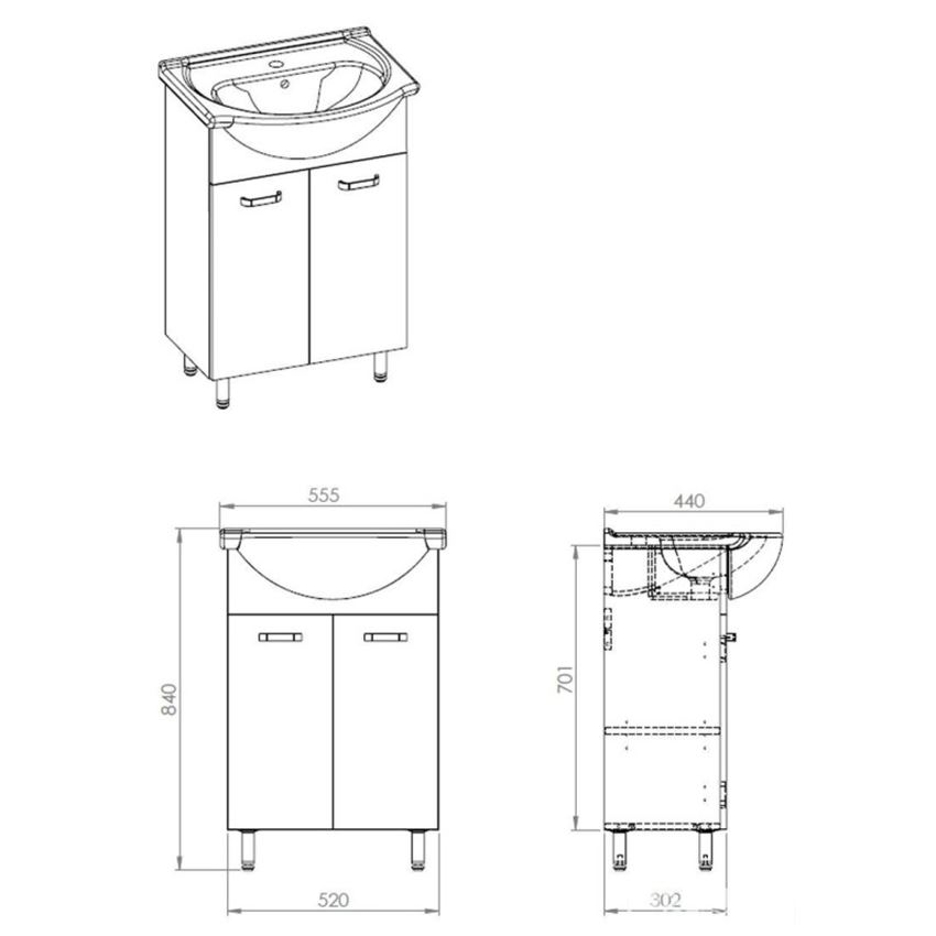 Szafka z umywalką 55x84 cm biały połysk Elita Sunn 55 2D White HG rysunek