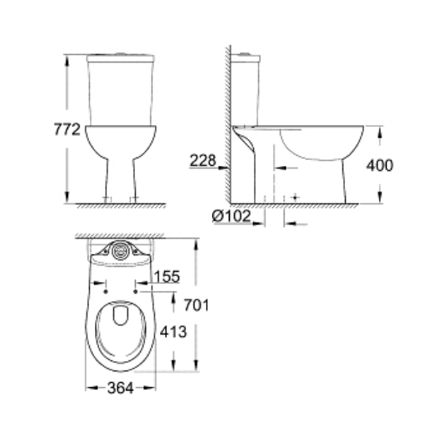 Miska WC wisząca Grohe Bau Ceramika 39429000 rys techniczny