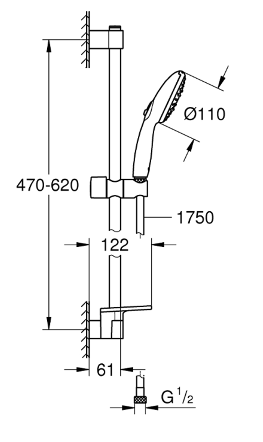 Zestaw prysznicowy Grohe Tempesta 110 26918003 rys techniczny