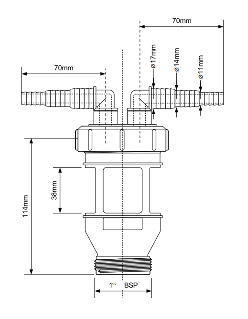 Przyłącze McAlpine FUNNEL-D-2H rys techniczny