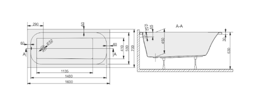 Wanna Sanplast Free Line 610-040-0050-01-000 rys techniczny