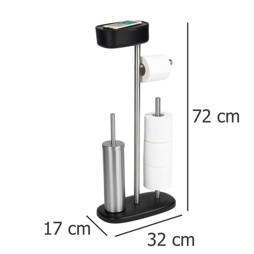 Stojak na papier i szczotkę WC z półką i koszem czarny Wenko Rivazza