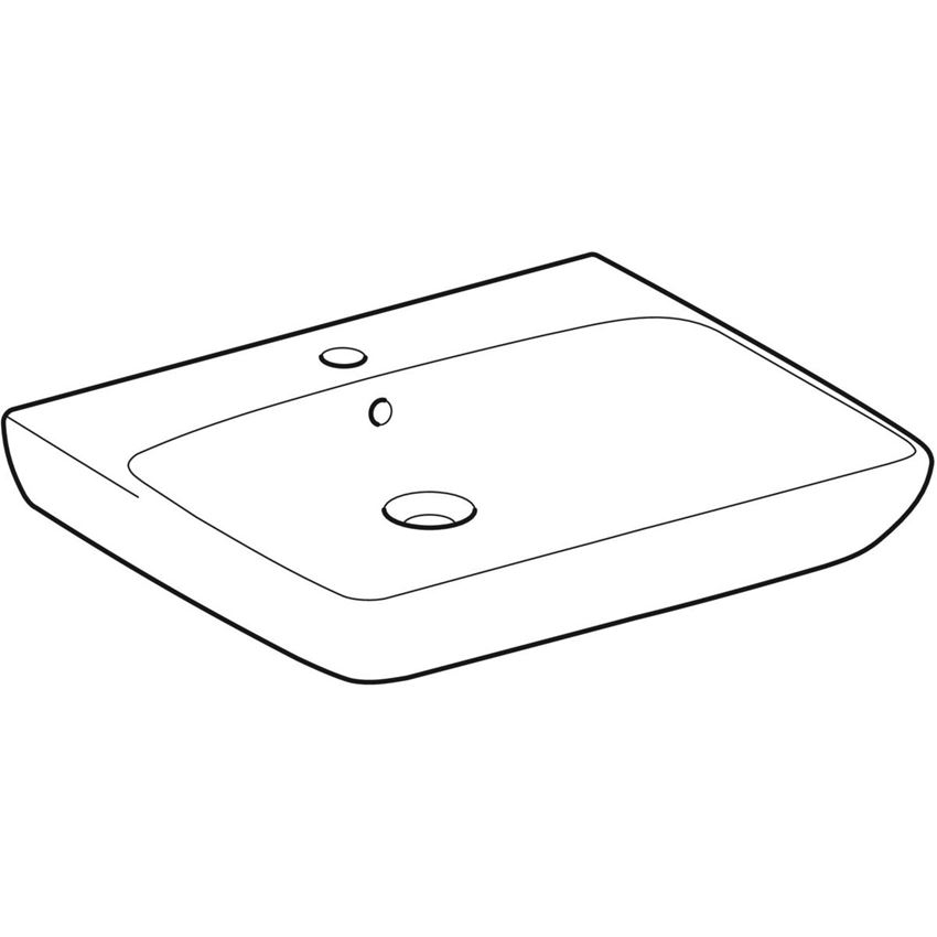 Umywalka ścienna bez barier z otworem na baterię z przelewem 65 cm biała Geberit Selnova Comfort rysunek