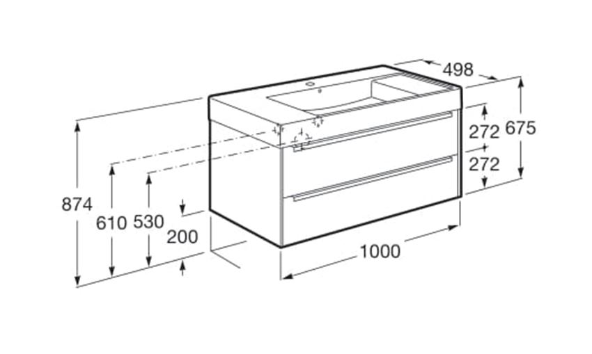 Zestaw łazienkowy Unik z 2 szufladami 100x49,8x67,4 cm Roca Inspira rysunek