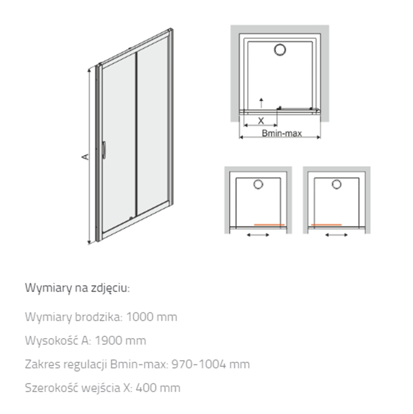 Drzwi prysznicowe Sanplast TX 600-271-1110-01-401 rys techniczny