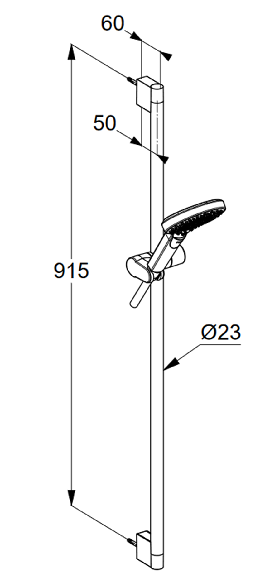 Zestaw prysznicowy 3S bez baterii 90 cm Kludi Dive X rysunek