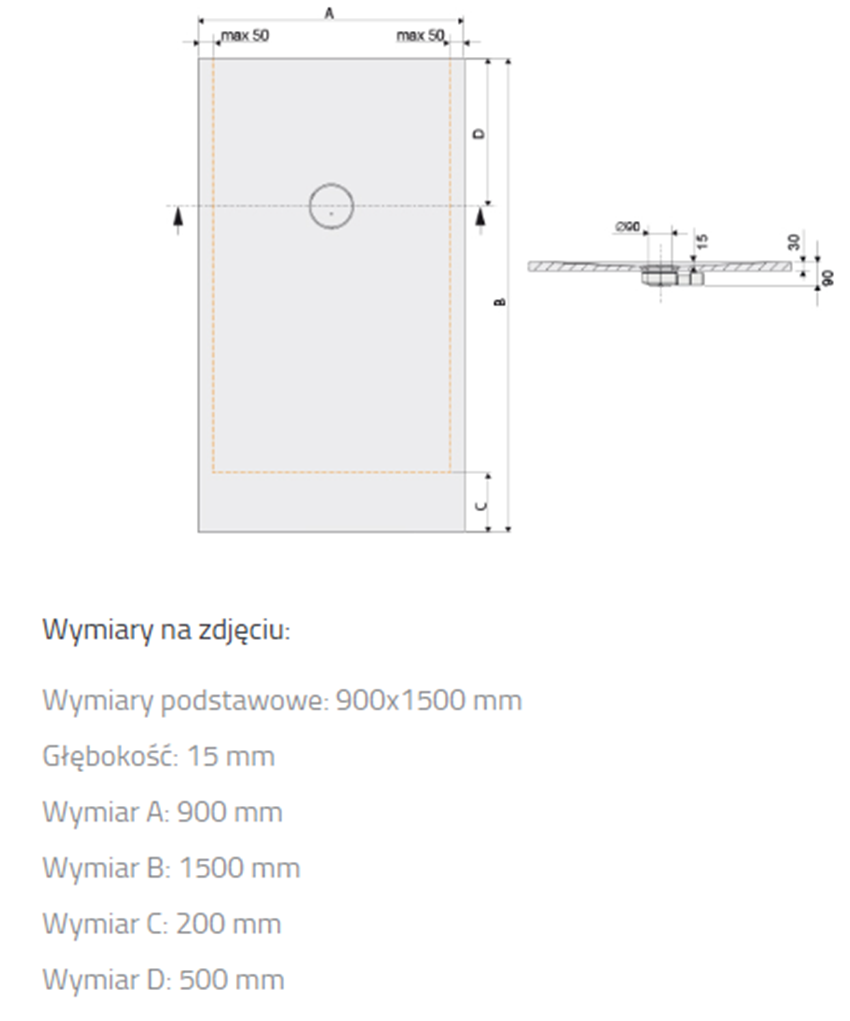 Brodzik Sanplast Structure Mineral 645-360-0580-01-010 rys techniczny