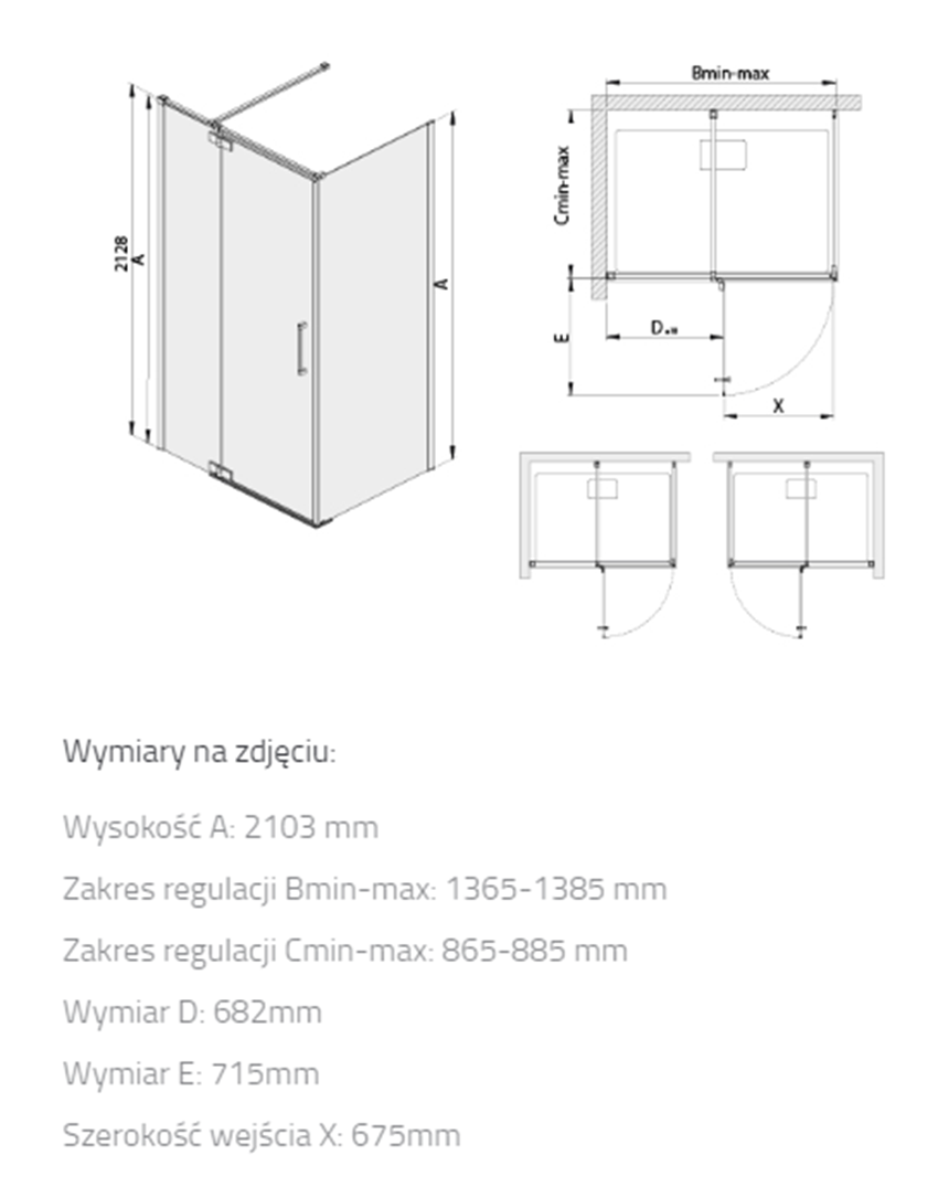 Kabina narożna Sanplast Tensa 600-520-1160-42-401 rys techniczny