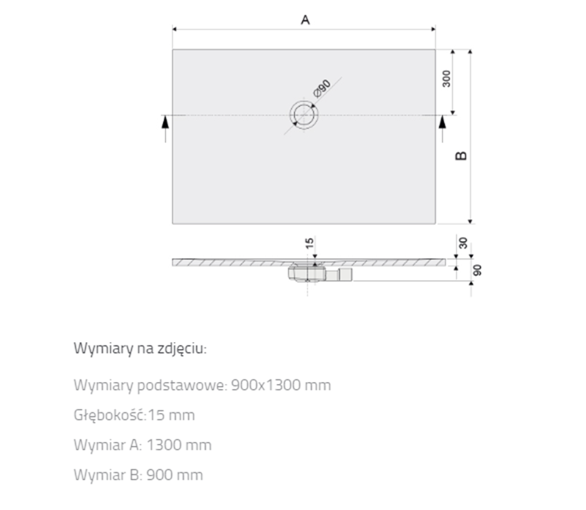 Brodzik Sanplast Open Mineral 645-430-0560-01-000 rys techniczny