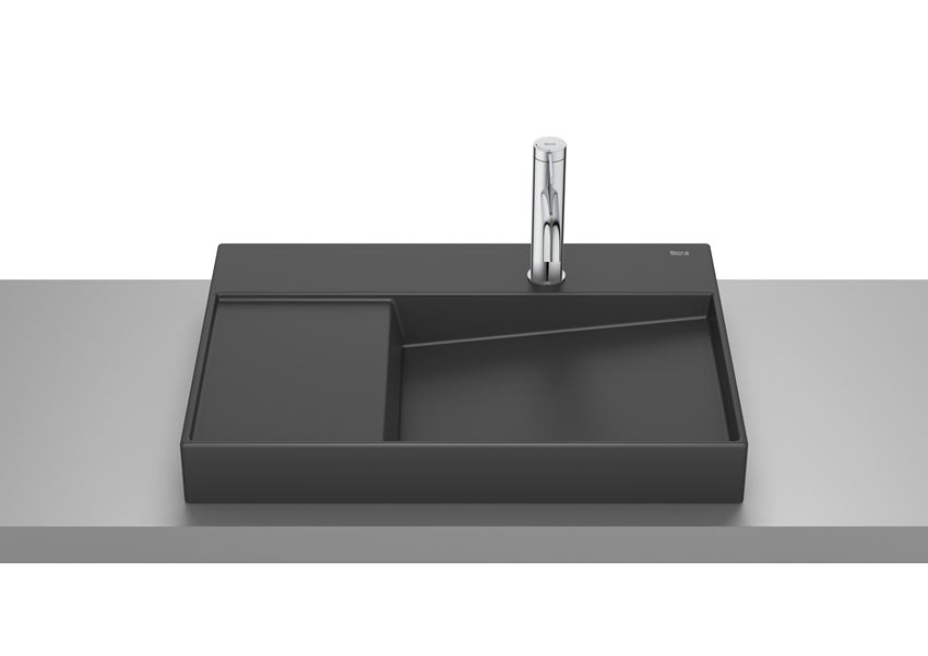 Umywalka nablatowa z otworem na baterię - VIEW 60x42x8 cm czarny mat Roca Horizon