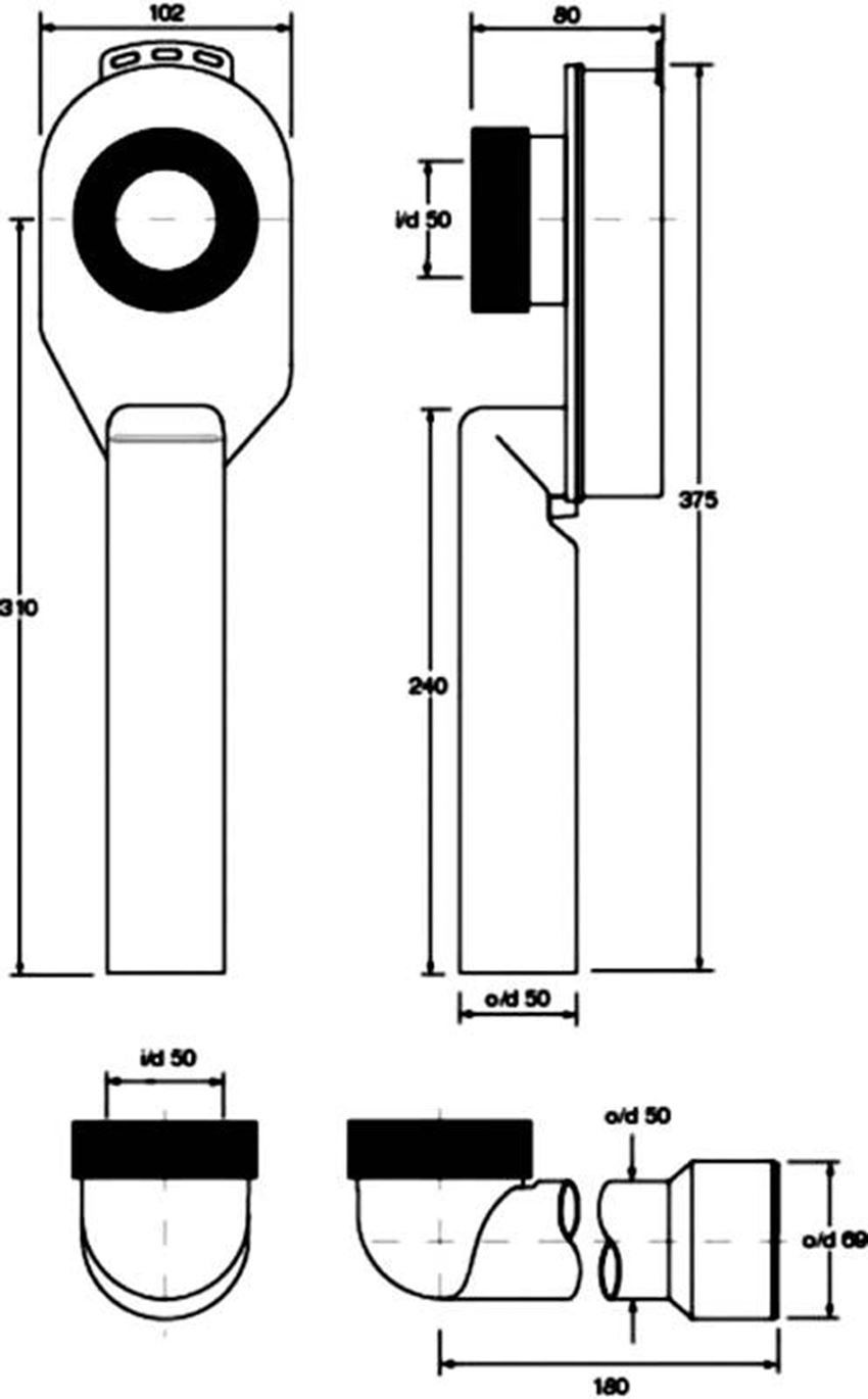 Syfon pisuarowy podtynkowy 5x5 cm z odejściem pionowym McAlpine