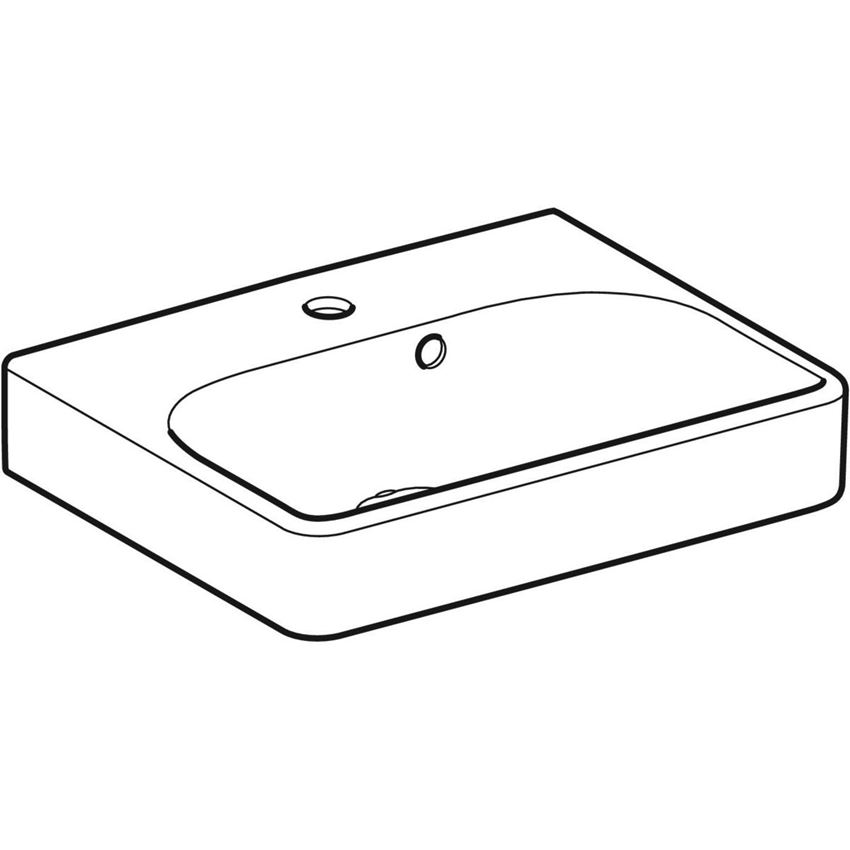 Umywalka kompaktowa z asymetrycznym przelewem 45 cm Geberit Smyle Square rysunek