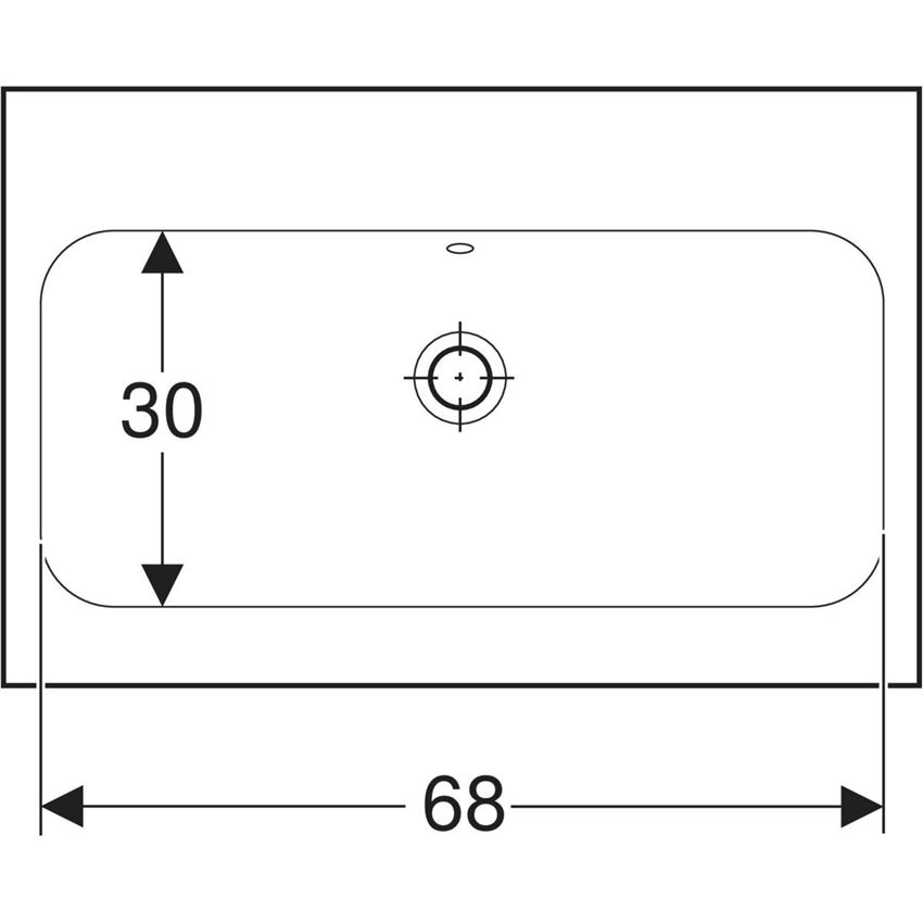 Umywalka nablatowa bez otworu na baterię z przelewem 75 cm Geberit iCon Light  rysunek