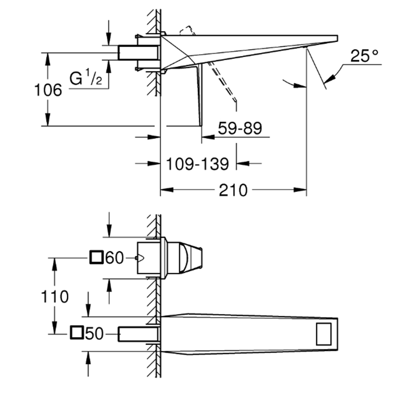 Bateria podtynkowa Grohe Allure Brilliant 29403000 rys techniczny