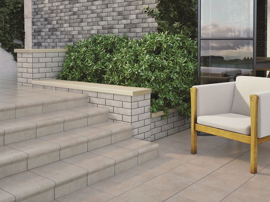 Schody na tarasie w płytce klinkierowej Cottage Salt