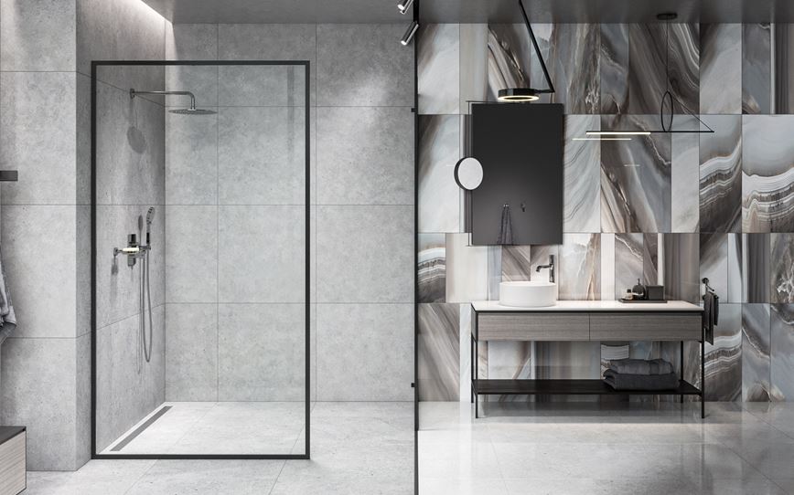 Nowoczesna łazienka w betonie i kamieniu